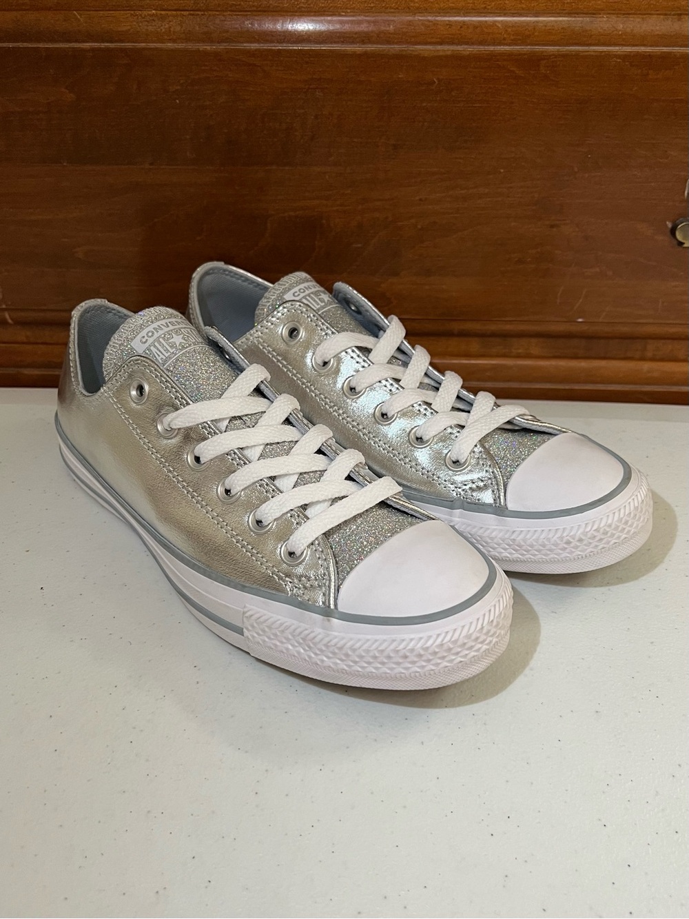 Converse All-Star Low Top Sneakers - Metallic Silver Glitter